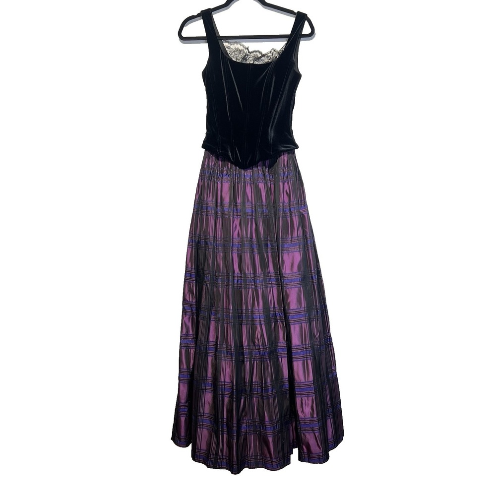 Vtg Scott McClintock Sz 4 Plaid Black Velvet Top Basque Bodice Whimsigoth‎